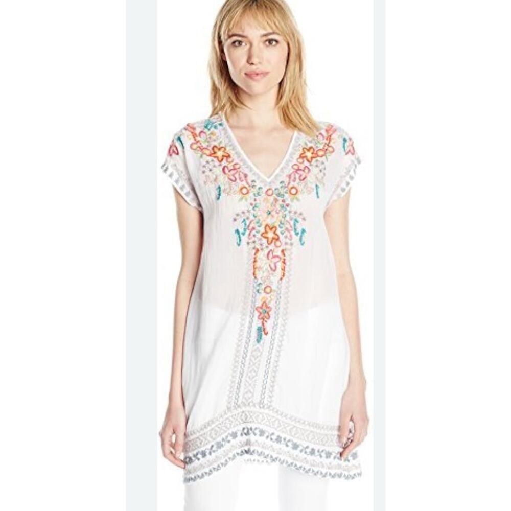 JOHNNY WAS Heidi Cupra Rayon Tunic Top or Dress with Embroidery Size Large 1760